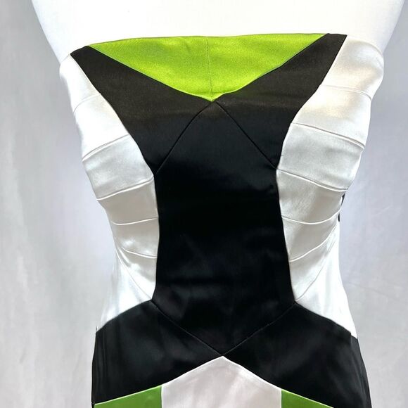 Jax black white and green color block strapless satin dress size 6 - Picture 3 of 8